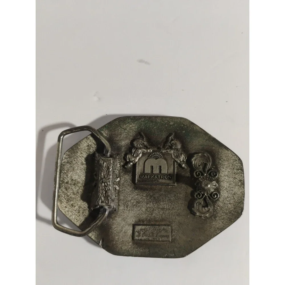1980 COCA-COLA Belt Buckle Horsedrawn Wagon Coke Collectible Pewter Vintage Rare